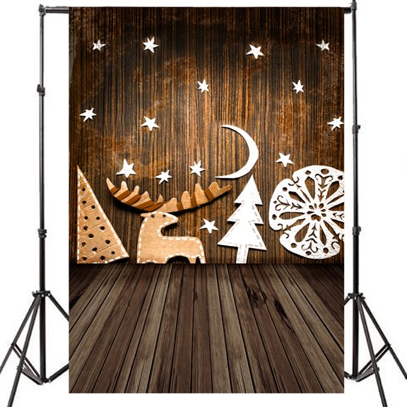 5X3ft Durable Fabric Photography Backdrop Vintage Paper Cut Pattern Wood Wall Photography Background Winter Holiday Party Banner Decoration Photo Booth Studio Prop