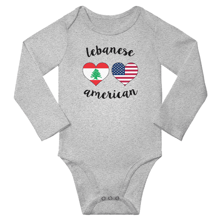 

Lebanese and American Love Heart Baby Long Slevve Bodysuits (Gray 18-24 Months)