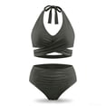 thumbnail image 7 of Mifsaly 2 Piece Bikinis Sets for Women Wrap Halter Top & High Waisted Ruched Bottoms Tummy Control Modest Swimsuit Beach Pool Flattering Athletic Bathing Suits S, 7 of 7