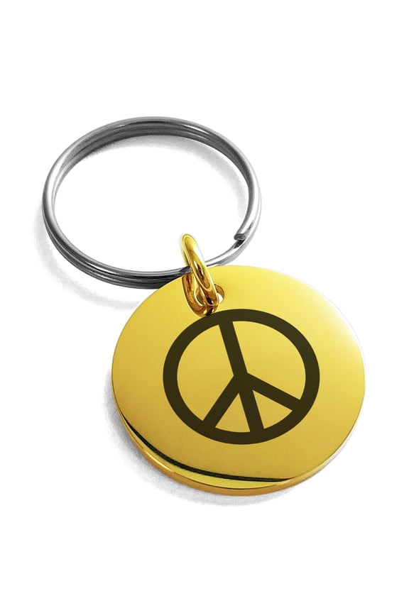 Stainless Steel Peace Engraved Small Medallion Circle Charm Keychain Keyring