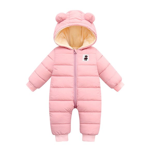 Splozh One Piece Snowsuit Padded Jacket Girls Outwear Boys Coat Warm Snowsuit Hooded Jumpsuit Romper Baby Boys Coat & Jacket Pink,12-18 Months