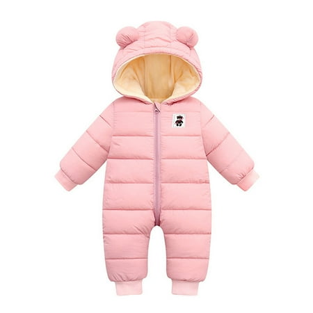 

THE WILD Autumn And Winter Infants And Toddlers Plus Velvet Padded Jumpsuit Hooded Romper Romper