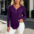 thumbnail image 5 of Lmueinov Plus Size Womens Long Sleeve Shirts V-Neck Solid Button Loose fit Tops Curved Hem Soft Layering Blouses For Women Fall Winter Loungewear, 5 of 5