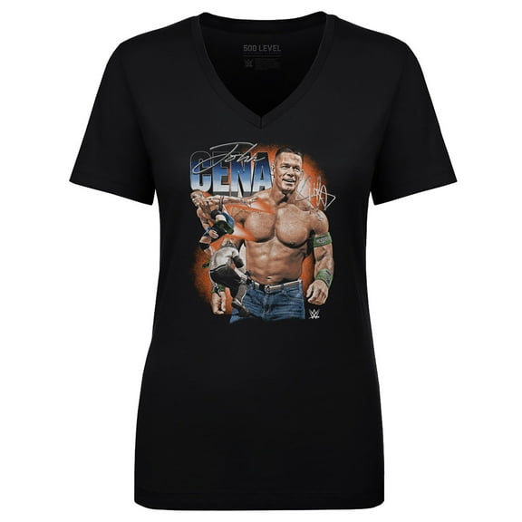 Women's 500 Level Black John Cena Vintage Superstar V-Neck T-Shirt