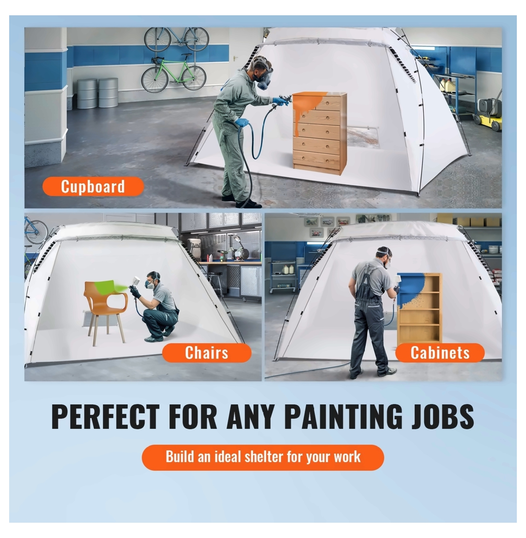 Portable Paint Booth 10x7x6ft, Spray Paint Tent with Floor & Mesh Screen
