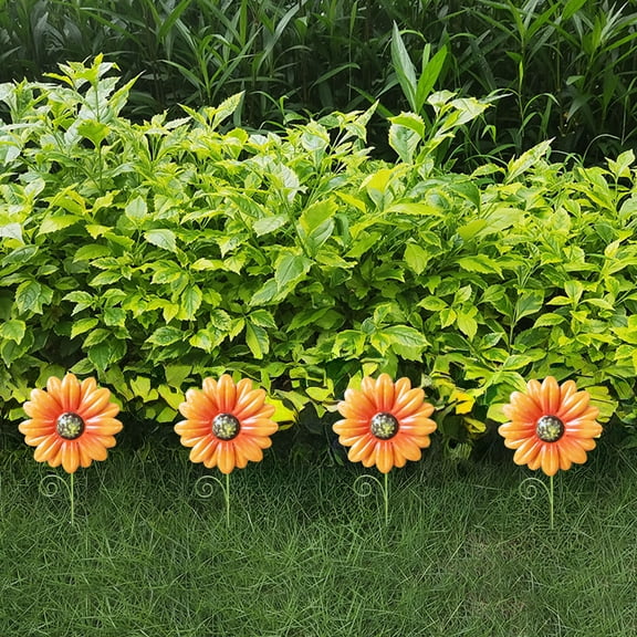 Iron Sunflower Garden Stake Decor - 5x12 Inch Weather Resistant Metal Yard Art for Patio, Spring Gift Orange