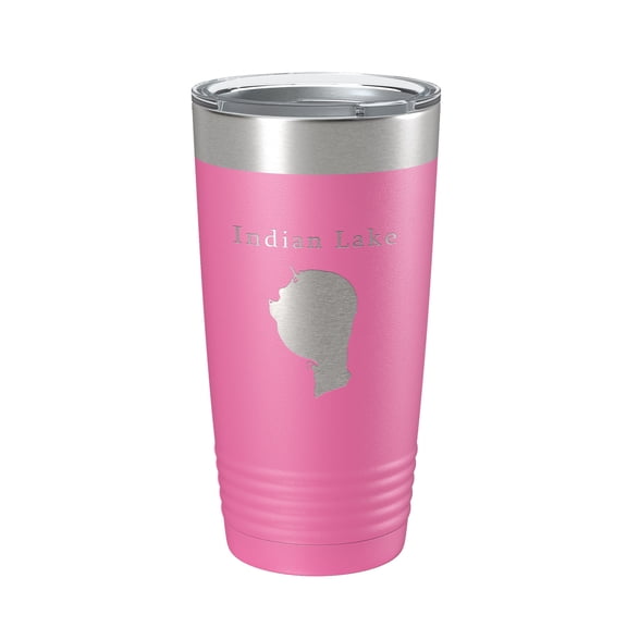Indian Lake Map Tumbler Travel Mug Insulated Laser Engraved Coffee Cup Silver Creek Township Michigan 20 oz Pink