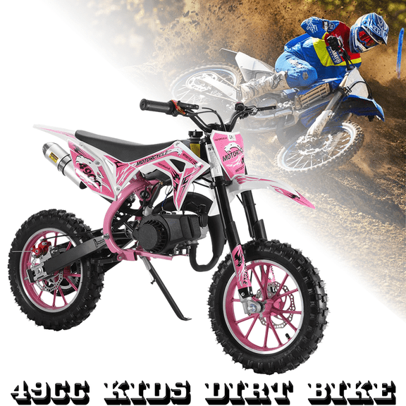 49cc 2-Stroke Kids Dirt Bike, Gas Powered Off Road Mini Motorcycle Children Pocket Motorbike, Pull Start Youth Dirt Bike with Front Rear Disc Brakes & Shock Absorption Seat