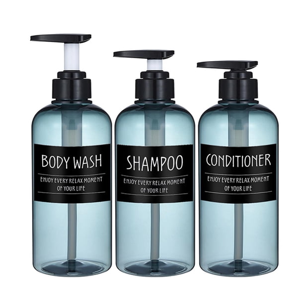 Bearachild 3Pc Foaming Soap Dispenser Lotion Shampoo Pump Bottle - Juegos de accesorios de baño Etiqueta negra azul 500 ml