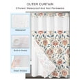 thumbnail image 2 of No Hook Shower Curtain with Snap in Liner Retro Floral Shower Curtain -Fabric Waterproof Inner Liner, Red Vintage Flower Branches Shower Curtains Washable 72"x84", 2 of 9