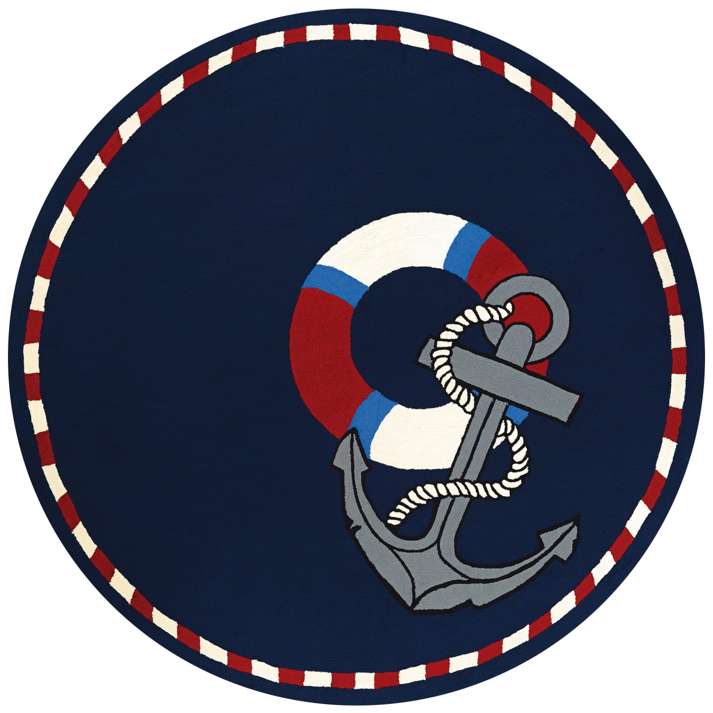 Outdoor Escape Anchors Away Navy Indoor/Outdoor Round Rug Multiple