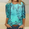 thumbnail image 2 of Raeneomay 3/4 Length Sleeve Womens Tops Women's Loose Casual Crew Neck Printed Seven-quarter Sleeve Top T-Shirt, 2 of 5