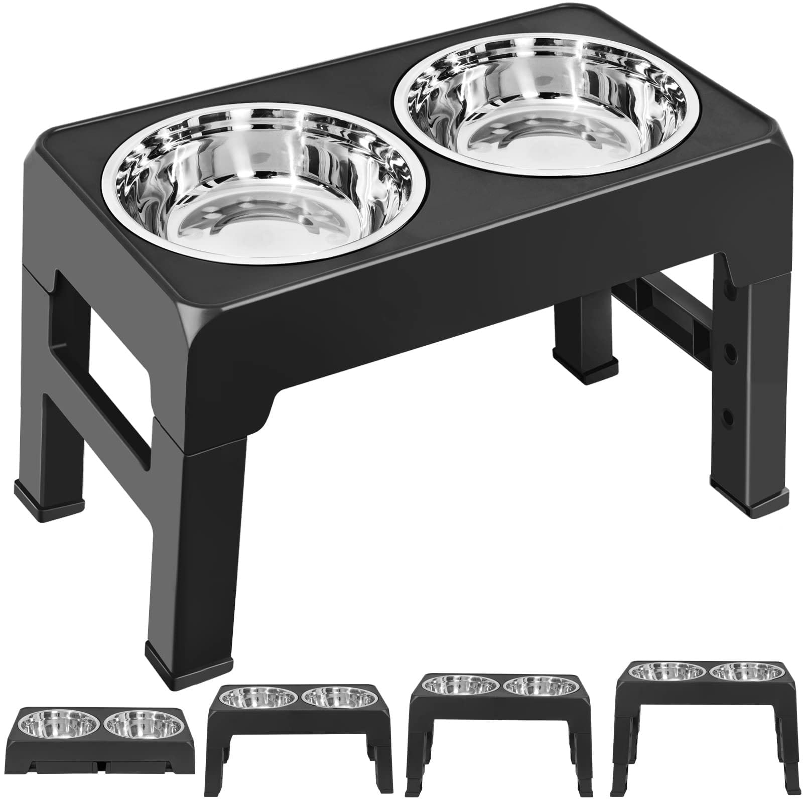 Emlimny 4 Height Adjustable Dog Bowl with 2 Stainless Steel Dog Bowls Non-Slip Dog Bowl Stand Adjusts to 3.2”, 8.7”, 10.2”, 11.8” for Small Medium Large Dogs