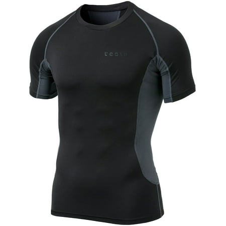 Short Sleeve Mesh Back Tee - TSLA Tesla MUB73 Mesh Side Short Sleeve Compression T-Shirt - Black/Charcoal