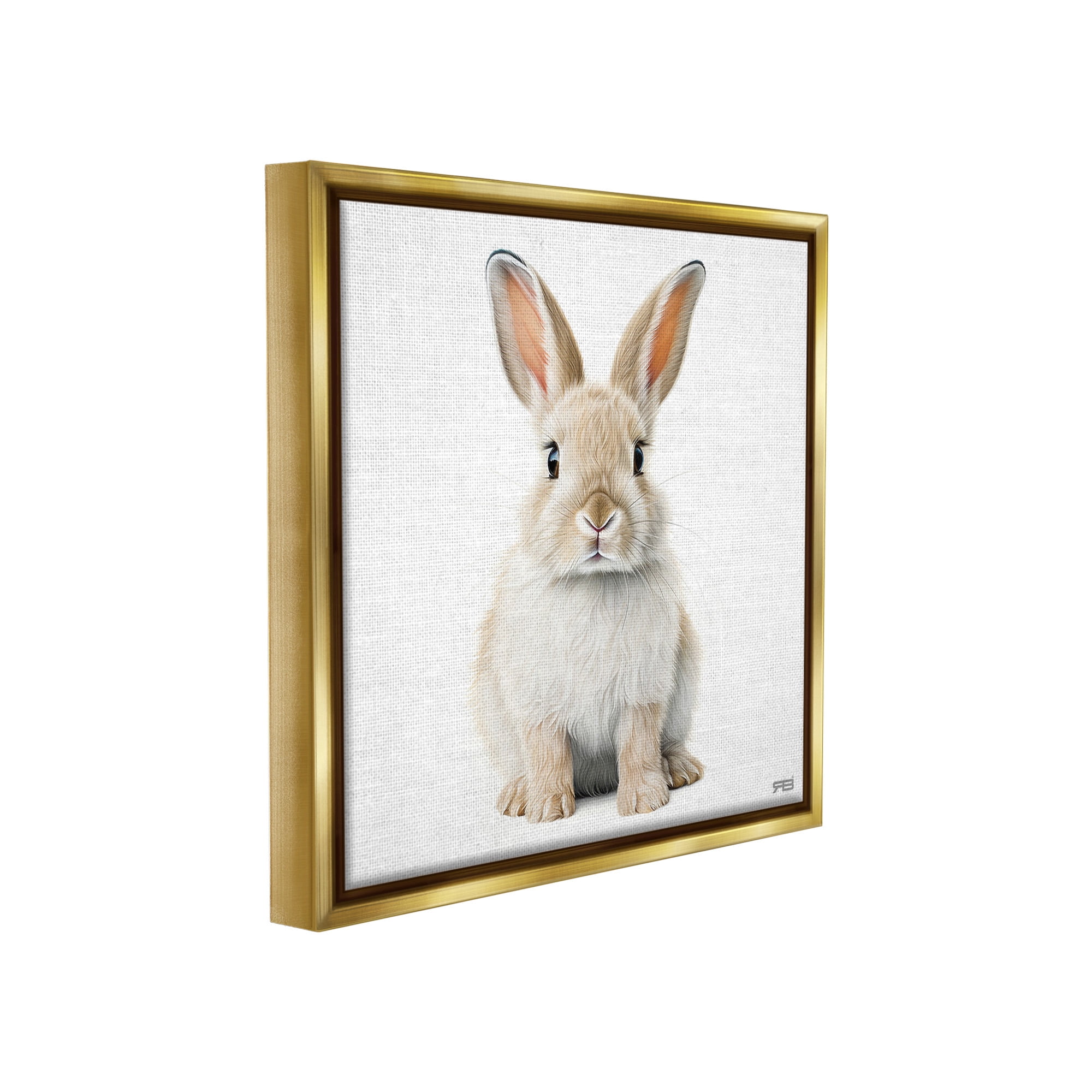 Stupell Industries Minimal Bunny on White Animals & Insects Painting Gold Floater Framed Canvas Art Print Wall Art, 25 x 25
