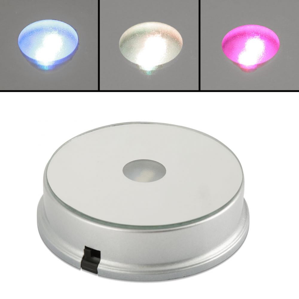 7 LED 4" Light Stand Turntable Night Light Rotating Base Laser Crystals Colored 