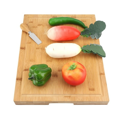 WALFRONT Large Bamboo Cutting Board with Juice Groove for Cutting Vegetables Meat Fruits and Cheese Antimicrobial Heavy Duty  Kitchen Chopping (Best Way To Keep Fruit Fresh After Cutting)