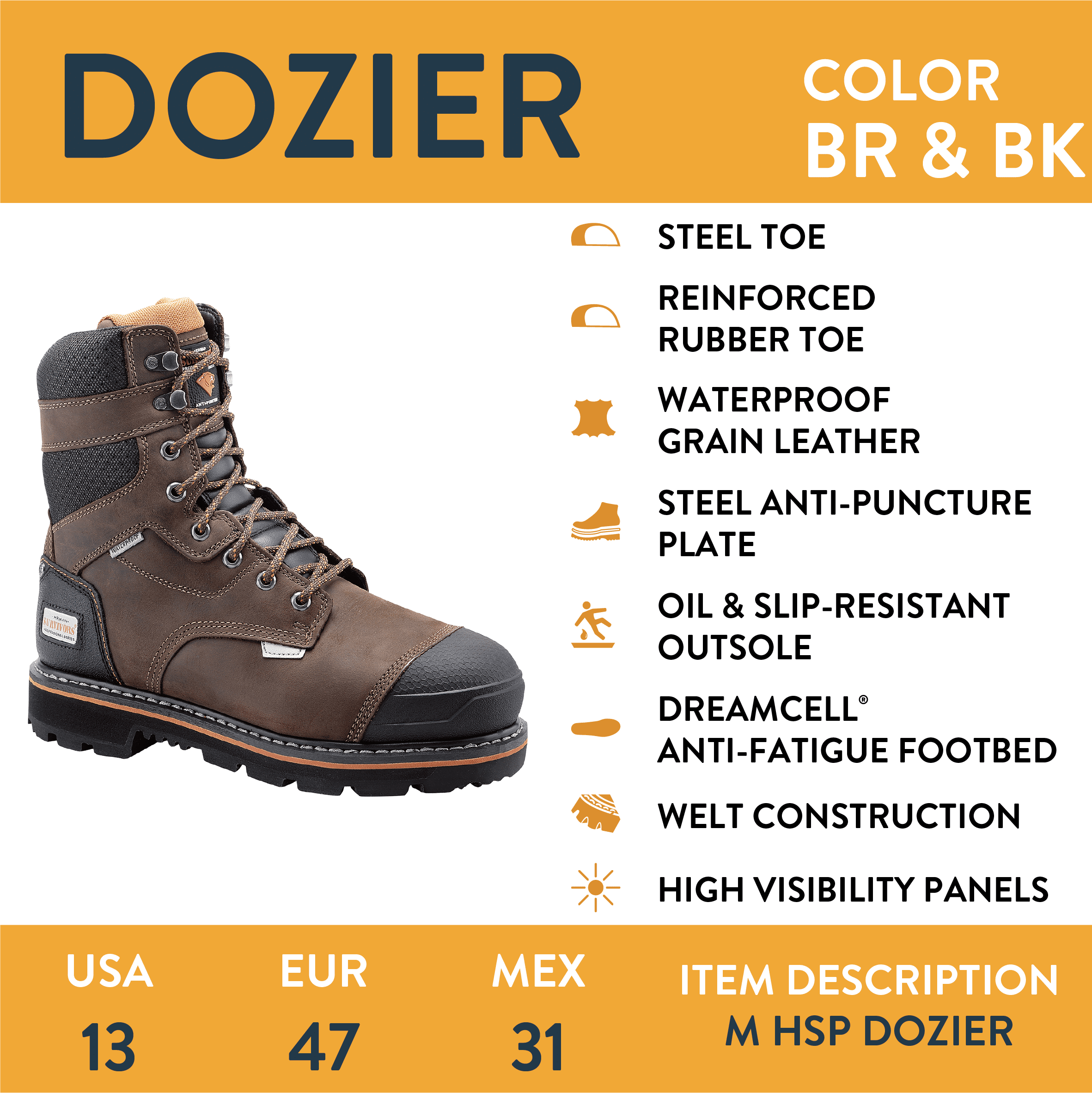 Herman Survivors Dozier Steel Toe Work Boots Mens 9 NIB Waterproof ASTM F2413-24 Herman Survivors Professional Series Men main image 4