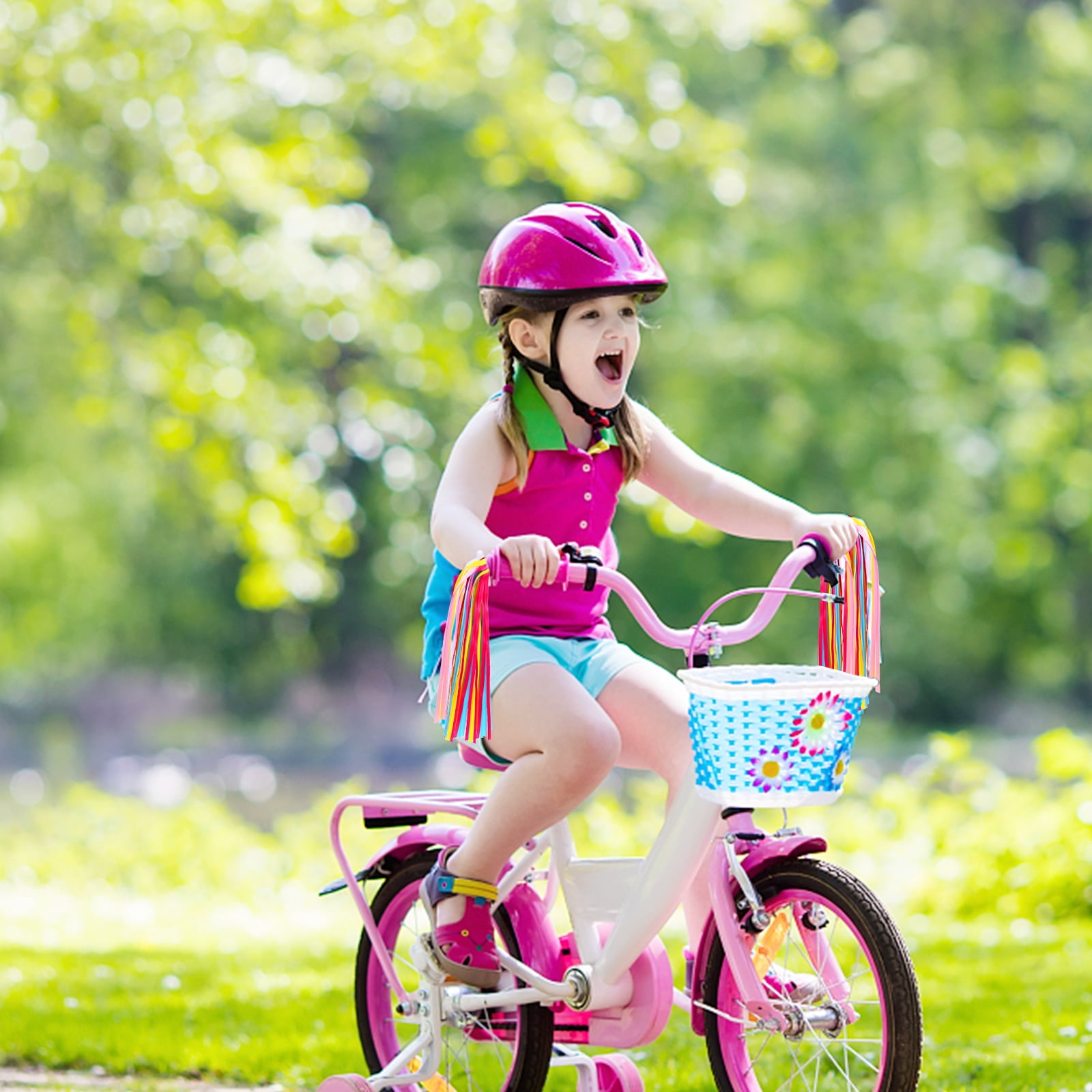 1 Pair Children Bike Handlebar Cycle Decorative Scooter 1 Ribbon Portable Detachable 25cm Colorful Adorable Biking Cycling Party Ribbons Accessories