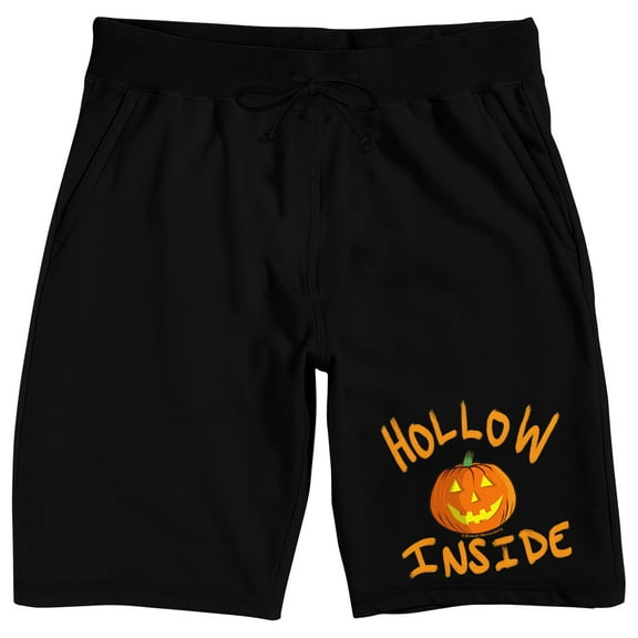 "Hollow Inside" Jack-O-Lantern Halloween Humor Men's Black Sleep Pajama Shorts-Medium