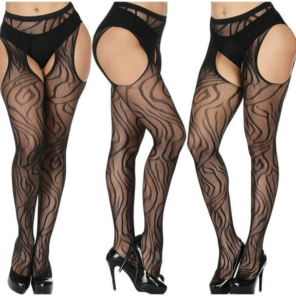 Clearance Clothes Under $5 Cxenplz 3Pcs Women's Hollow Out Fishnet Stockings Tights High Waist Lace Suspender Pantyhoses on Clearance Sale