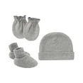 thumbnail image 1 of Gray Scarf ,Hat,& Gloves Newborn Hat Gloves Foot Set Three Piece Multi Color Set, 1 of 2