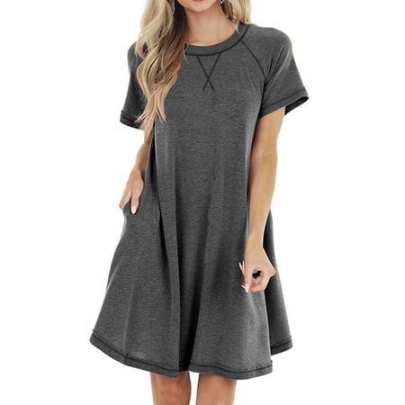 

Saodimallsu Womens Short Sleeve Dress Casual Loose Fit Nightgowns Oversize Swing Dresses