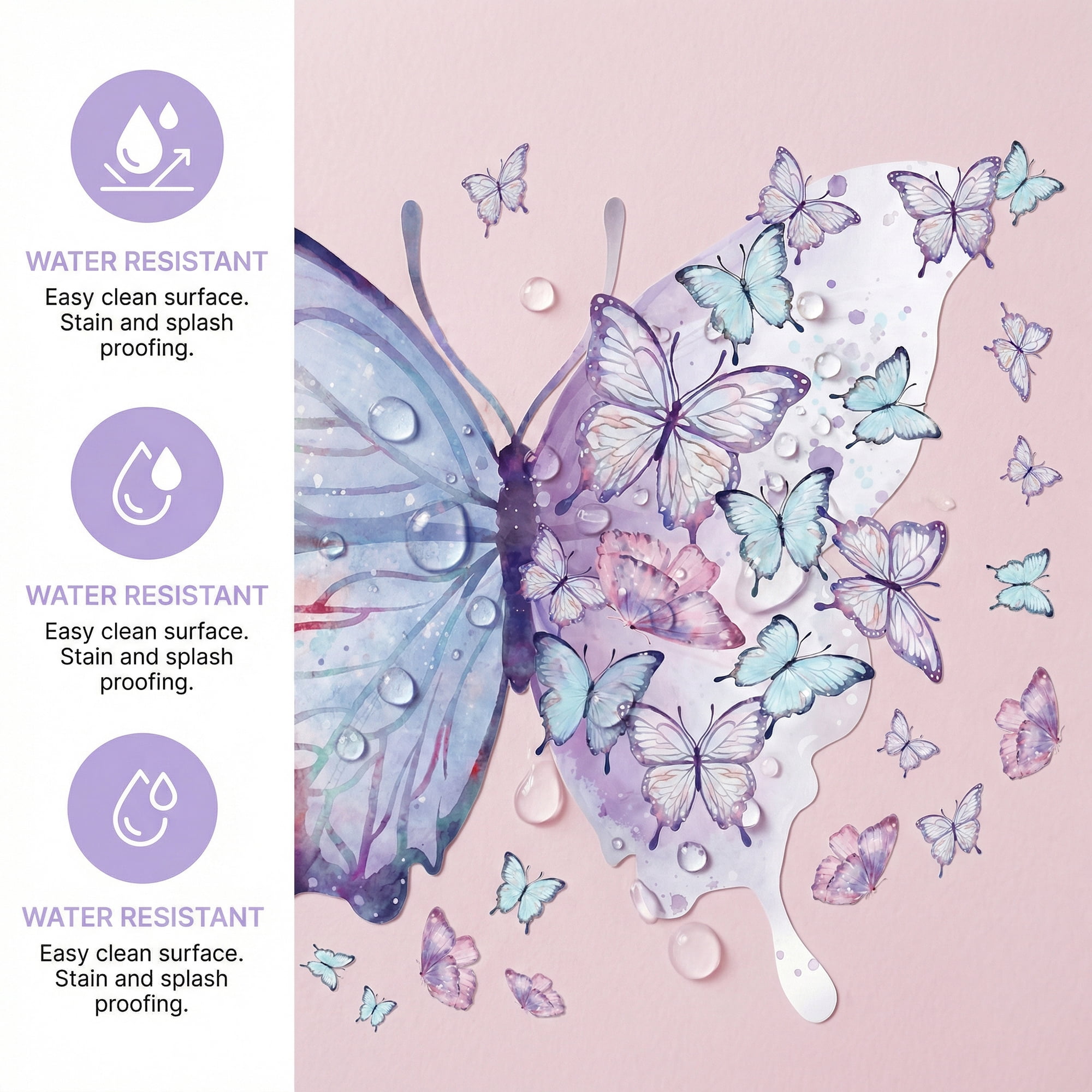 Unique Bargains Butterfly Wall Decals Self-Adhesive Mural Decor Light Purple 18.5" x 15.7"