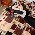 thumbnail image 3 of Castle Fairy Animal Deer Full Size Bedding Sets 7 Pieces,Rustic Vintage Checkered Full Size Bed in a Bag,Burgundy Cream Brown,Black Reversible, 3 of 7