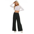 thumbnail image 6 of Avamo Wide Leg Pants for Women Cozy Ribbed Knit Palazzo Pants Elastic High Waist Pants Casual Trousers with Pockets Black XL, 6 of 12