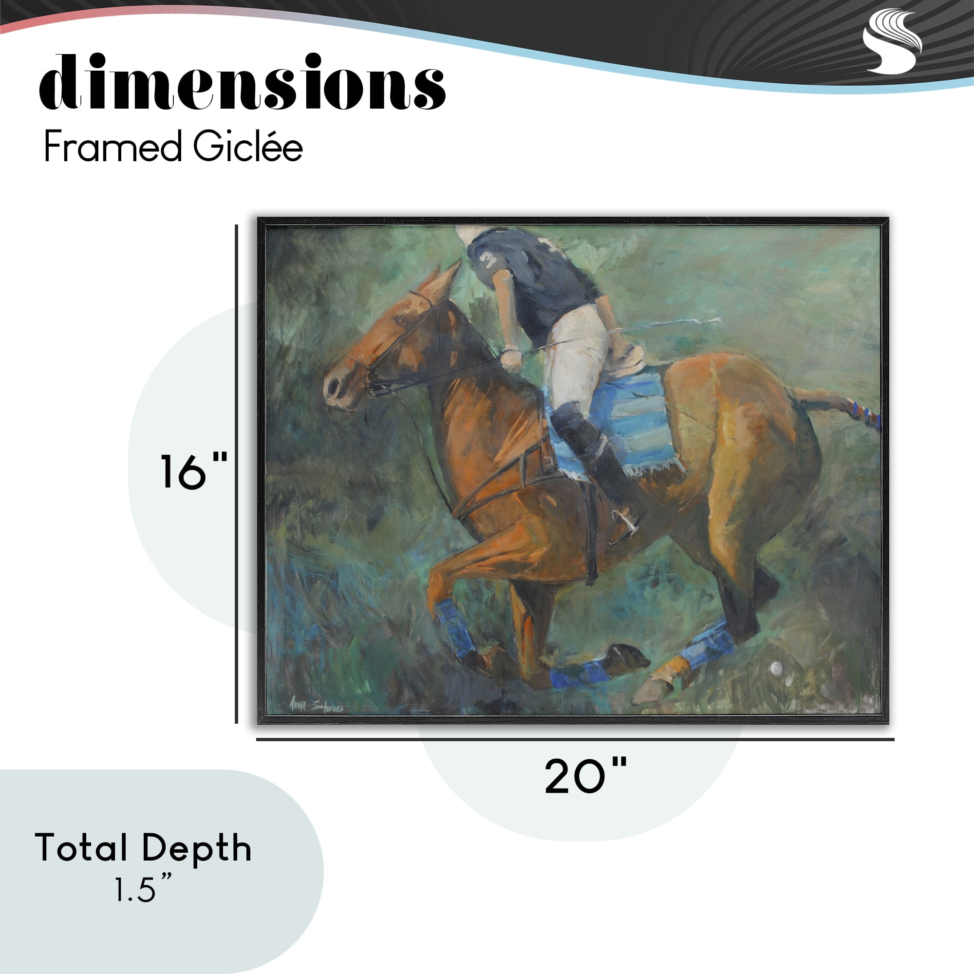 Stupell Industries Polo Rider in Dynamic Motion Black Framed Giclee Art, design by Jadei Graphics