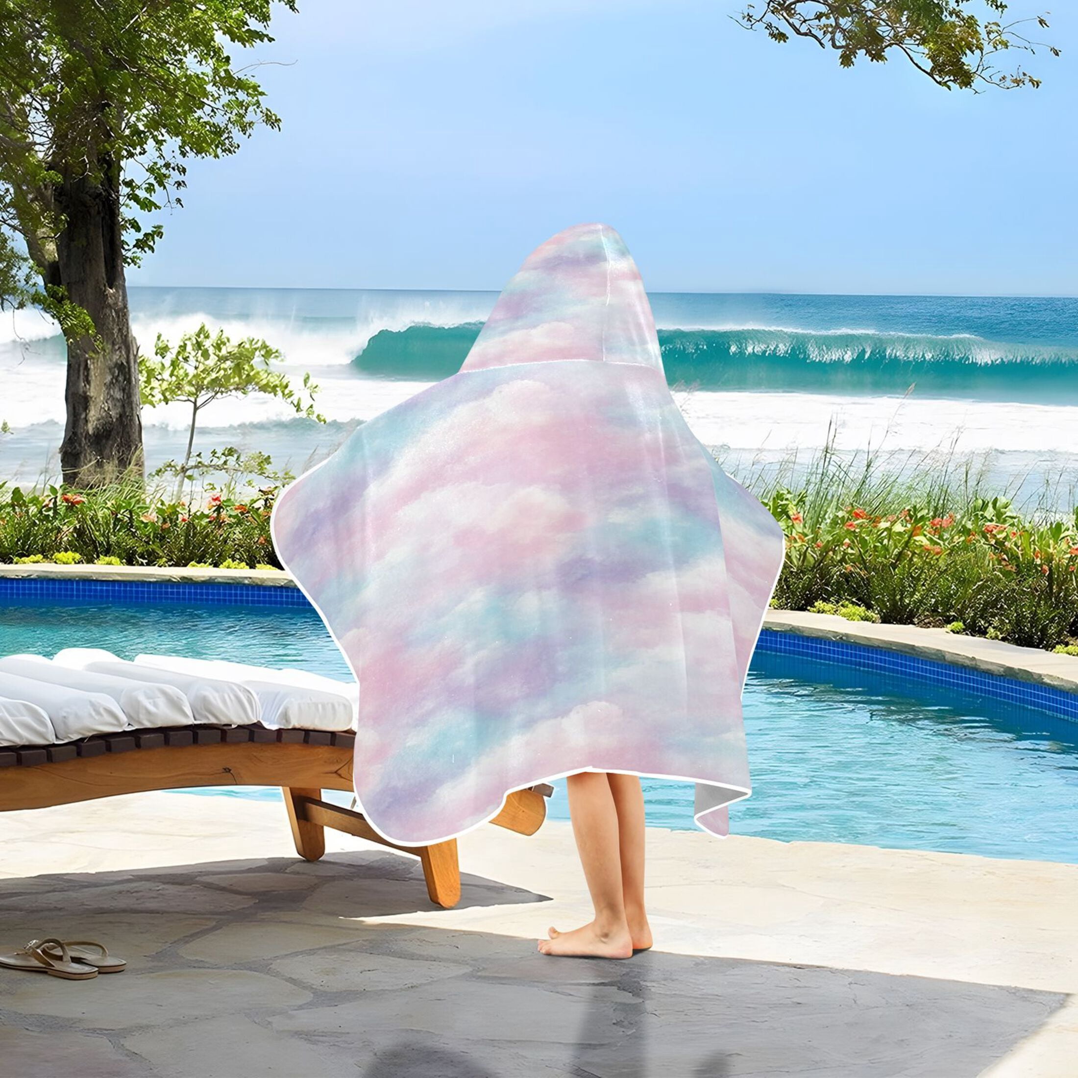 Pastel Clouds 50x23.5" Baby Hooded Bath Towel Poncho, Quick-Dry and Triangle Pocket, Kids' Essential