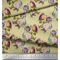 thumbnail image 2 of Soimoi Beige Cotton Poplin Fabric Leaves,Floral & American Robin Bird Decor Fabric Printed BTY 56 Inch Wide, 2 of 3