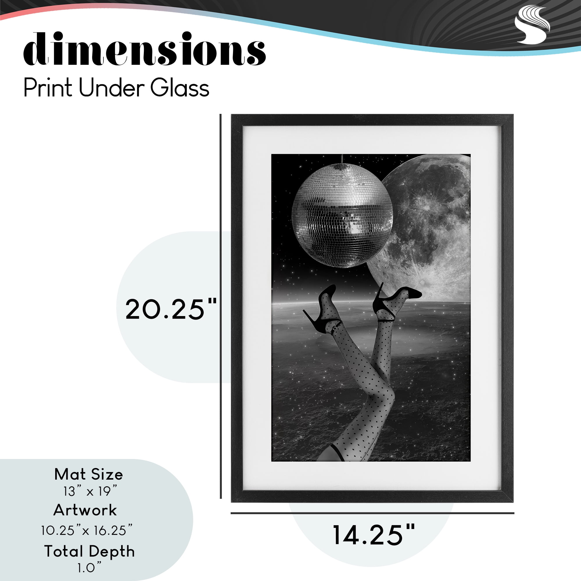 Hangin' Over Disco & Planet Black Framed Print Under Glass, design by Elo Marc