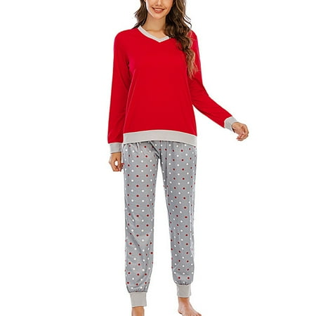 

XIAOFFENN Womens Pajamas Pajamas Set For Women Women Fashion Dot Sets Wear Lounge Wear Pocket Home Sleep Set Tops+Pants Pajama Sets For Women