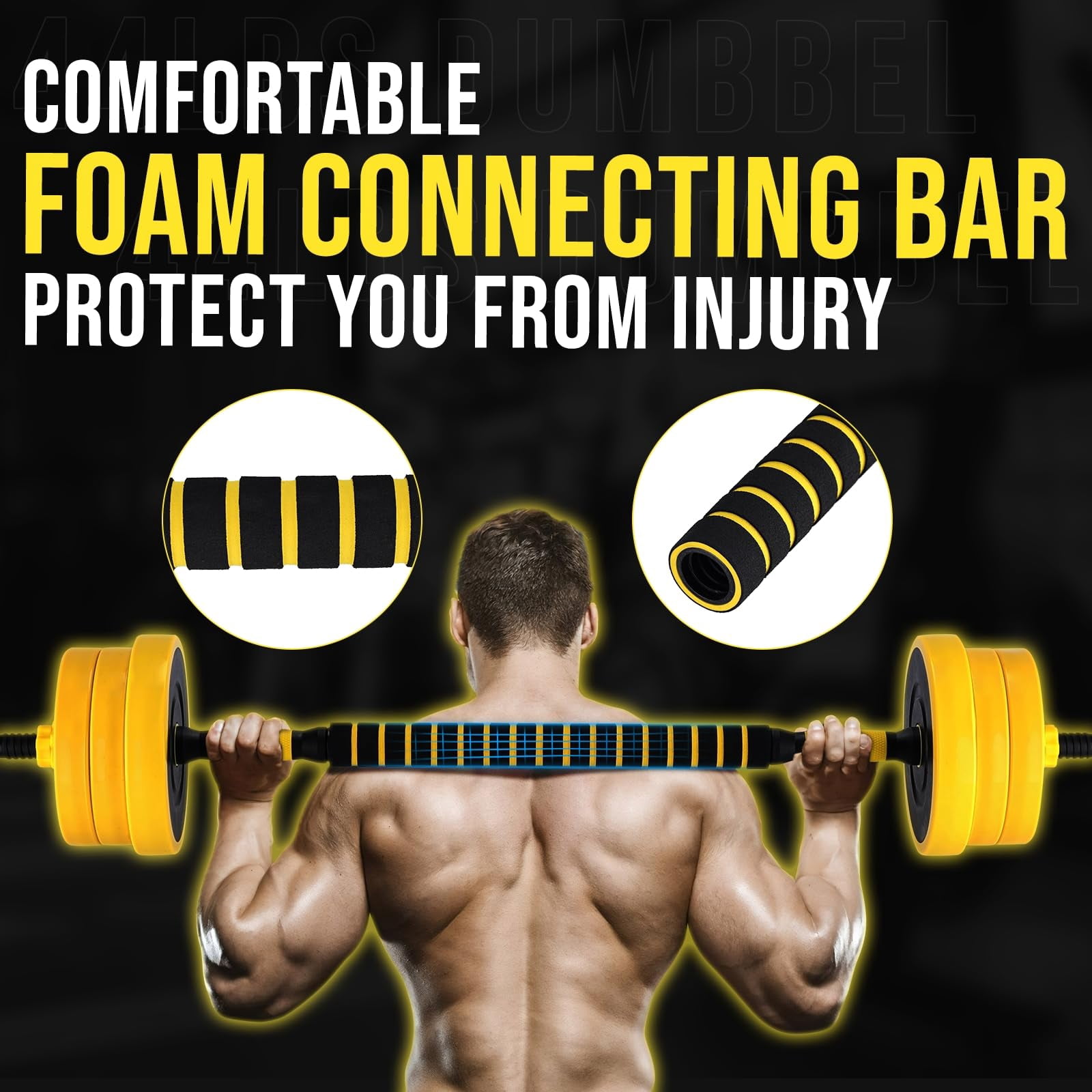 2-IN-1 Adjustable Dumbbell Set for Home Gym, 33 LBS Weight Set for Dumbbell and Barbell, Yellow