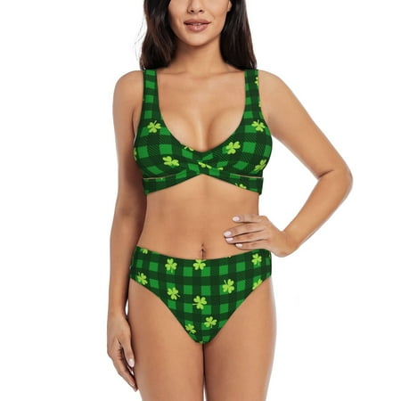 Zeuib Happy St. Patrick s Day5 High Waisted Tummy Control Bikini Set - Knot Front Push Up Top & Cheeky Thong Bottom  Two-Piece Swimsuit for Women-Medium