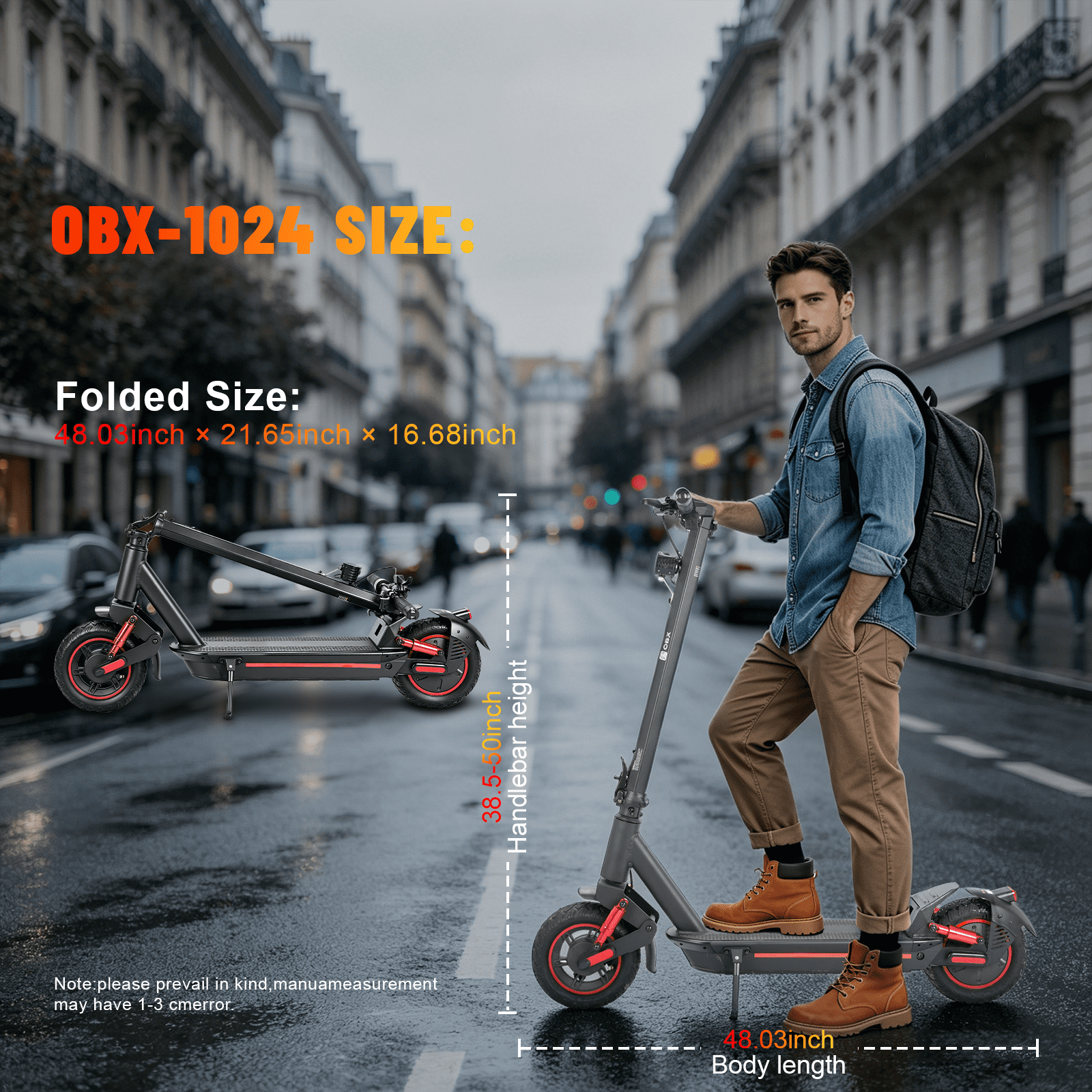 OBX Off Road Electric Scooter for Adults,1200W 30MPH High Speed,30-35 Miles,10" Pneumatic Tires,Heavy Duty Foldable E-Scooter with Dual Suspension