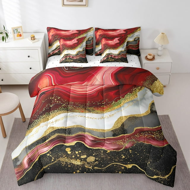 YST 7-Piece Marble Aesthetic Comforter Set, Abstract Marble Bed in a Bag, Twin