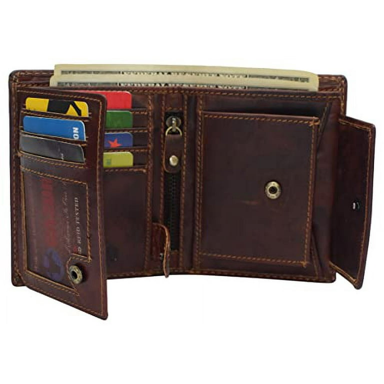 Large RFID Genuine Vintage Leather Card Holder Bifold Trifold