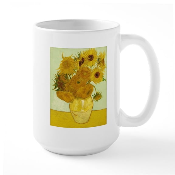 CafePress - Vase With Twelve Sunflowers By Vincent Large Mug - 15 oz Ceramic Large White Novelty Mug