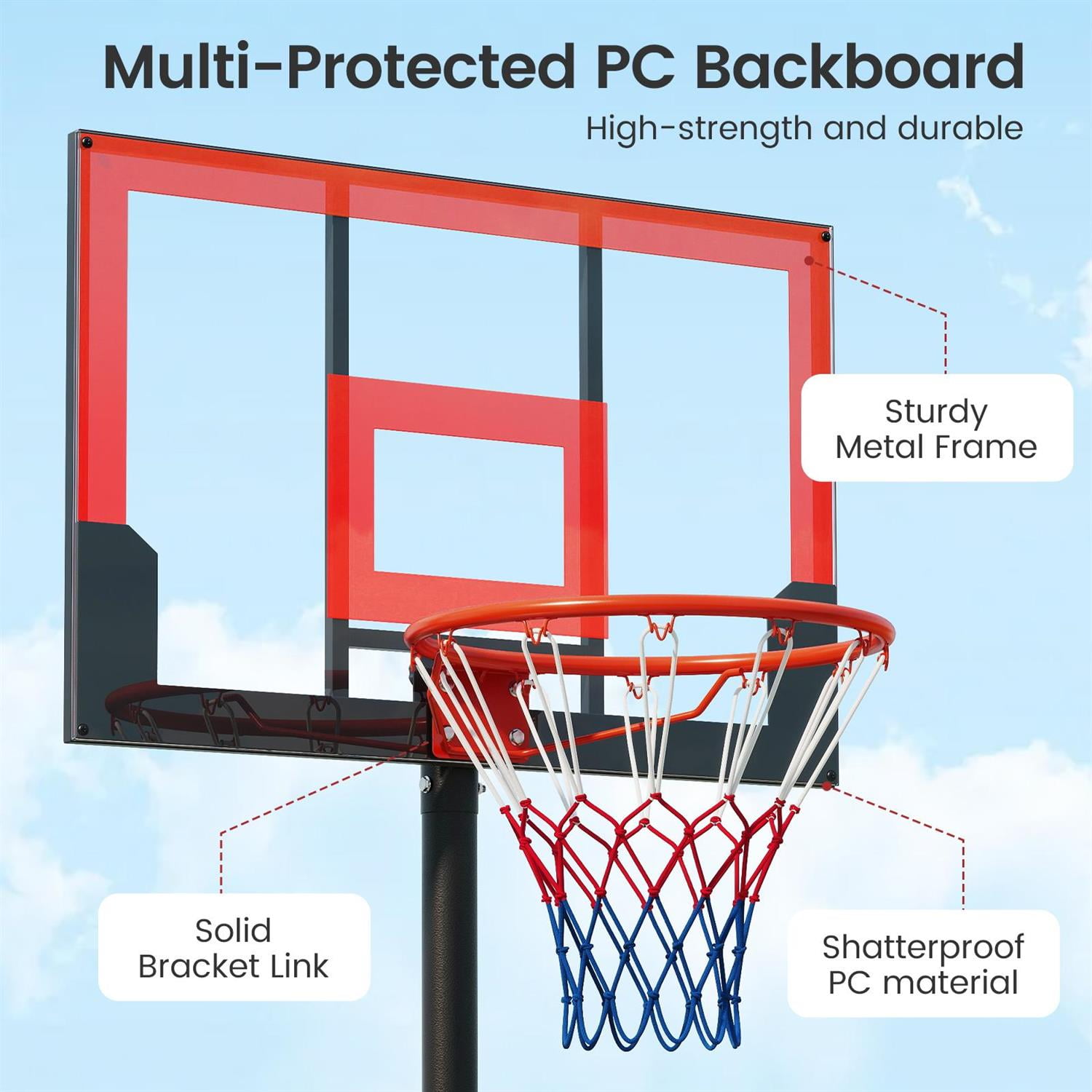 Spaco Outdoor Play Portable Kids Basketball Hoop, Shatter-Proof Backboard 3.3-7FT Height Adjustable, Red