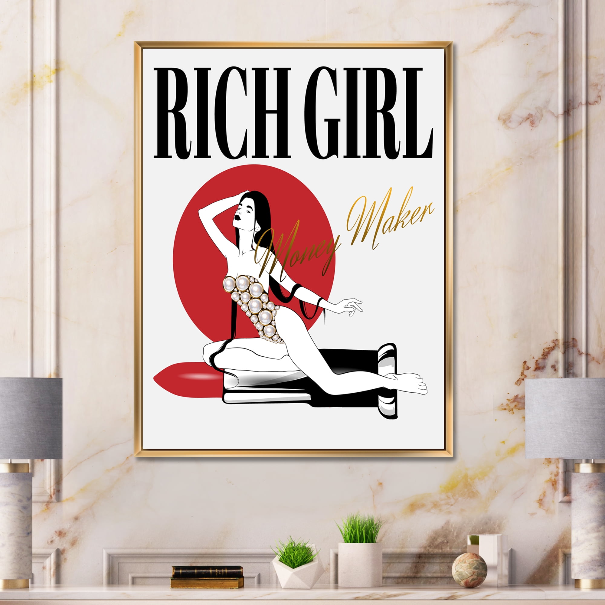 Woman In Swimsuit With Pomade 12 in x 20 in Framed Painting Canvas Art Print, by Designart
