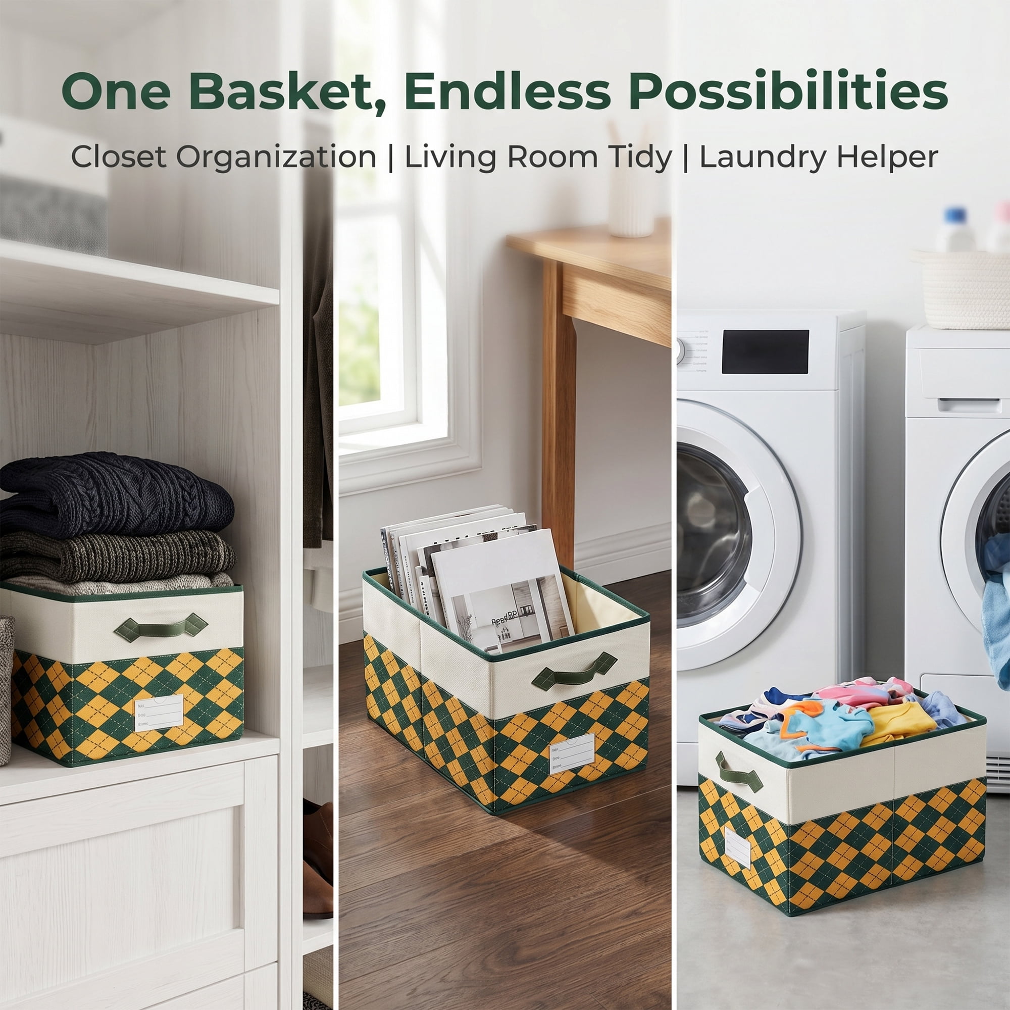 Unique Bargains Storage Basket with Handle for Organizing Orange Green 15"x9.8"x8.3"