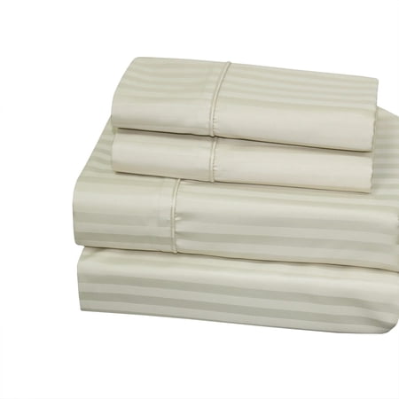 22-inch Super Deep Pocket Bed Sheets Wrinkle Free Cotton 650TC Damask Striped - California King - Ivory