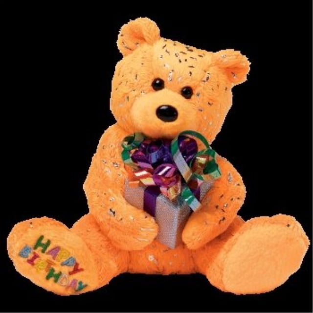 ty beanie babies happy birthday the bear ( orange - w/ present