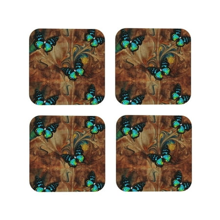 

Tideii Vintage Butterfly Green for Leather Coasters 4 Pieces Anti-fouling and Anti-scalding Decorative Coasters Suitable for Restaurants Kitchens Coffee Shops-Square