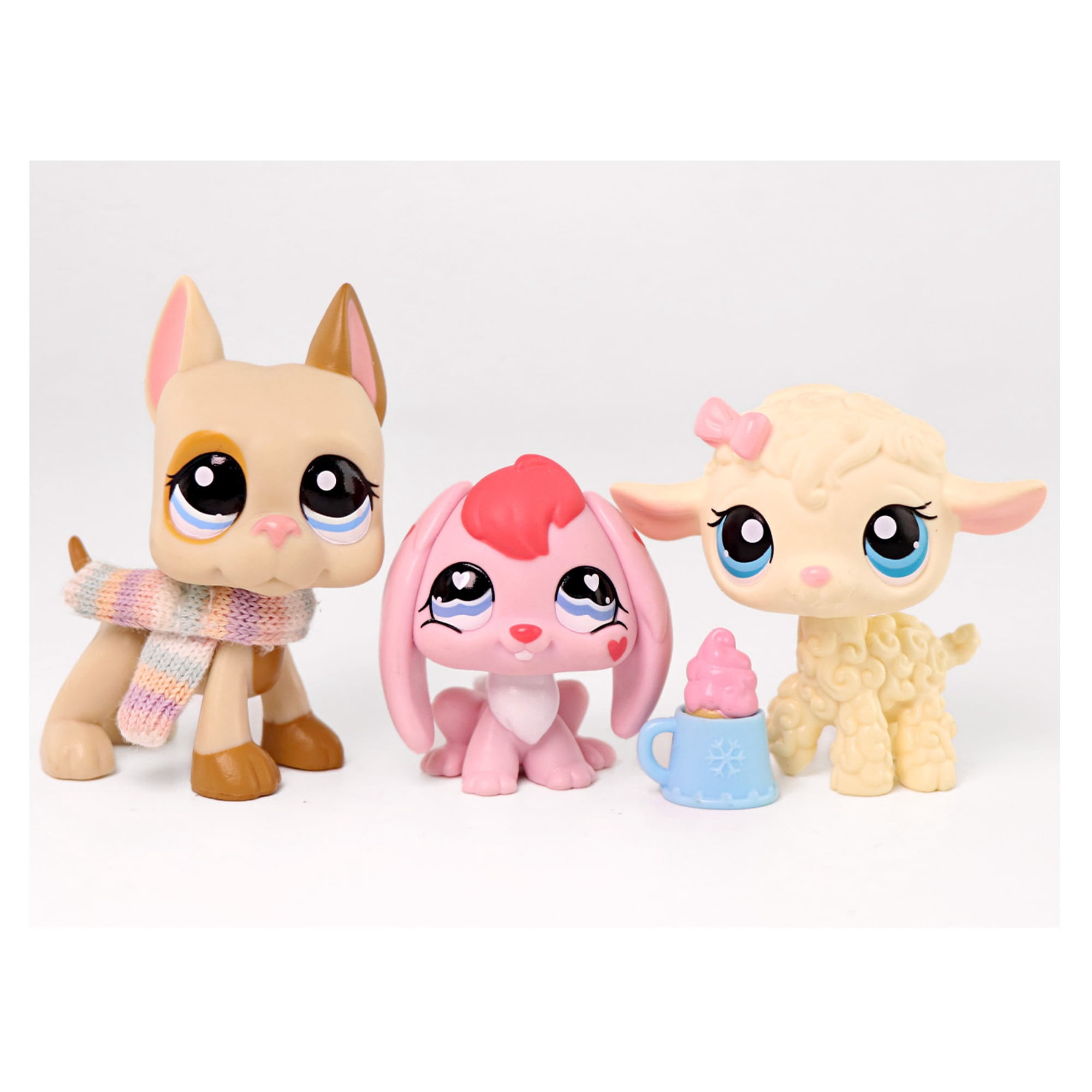 3lot Mini Pet Toys Lamb #186 Great Dane #1647 Bunny Rabbit #557,Cartoon Animal Figurines Easter Gift for Kids
