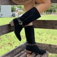 thumbnail image 6 of Suede Western Boots for Women Pointed Toe Stacked Heeled Long Riding Boots Mid Calf Work Boots, 6 of 8