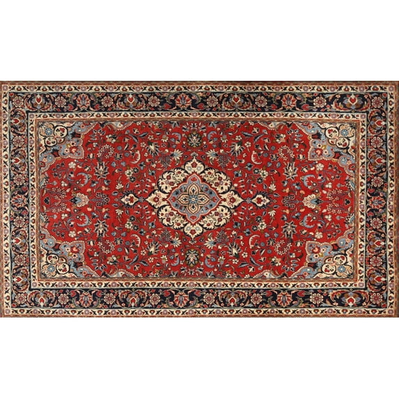 Ahgly Company Machine Washable Indoor Rectangle Traditional Orange Salmon Pink Area Rugs, 5' x 8'